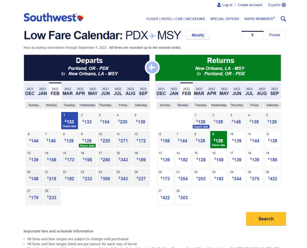 How To Use The Southwest Low Fare Calendar